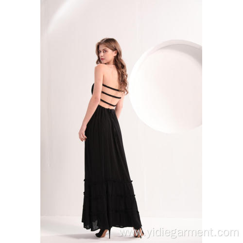 Long Sleeve Maxi Dress Women's Black Beach Casual Maxi Dress Supplier